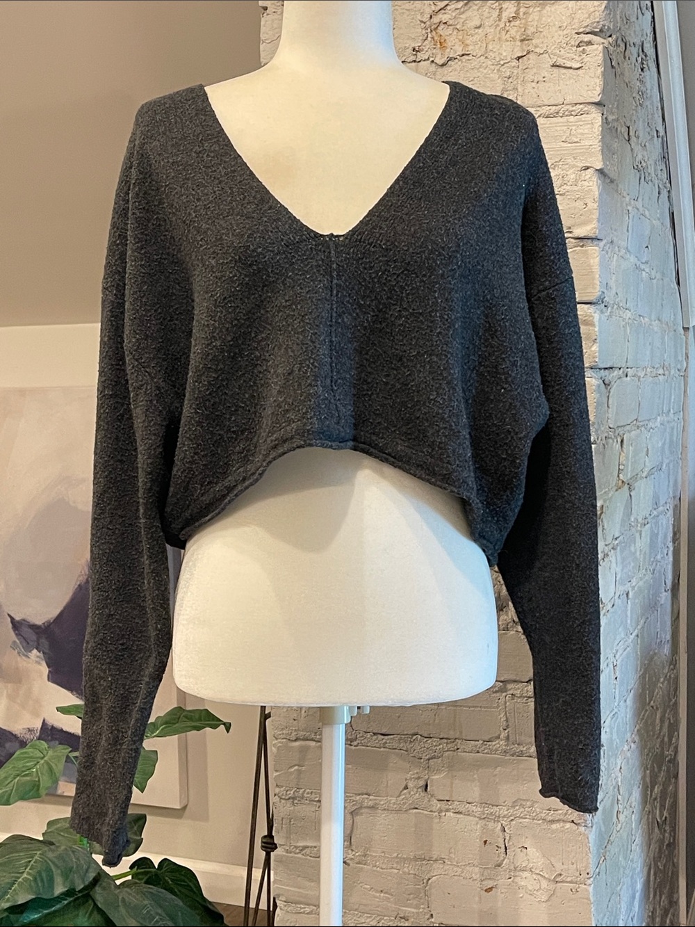 BDG Charcoal Gray V-Neck Cropped Sweater